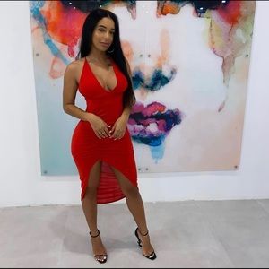Red body-con dress